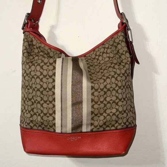 Coach Legacy Signature Stripe Orange Duffle Jacquard Leather Bag 19918 - Picture 6 of 10